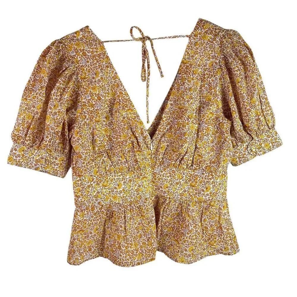 J. Crew Womens size 4 Puff-sleeve V-neck top in scattered blooms - Picture 3 of 10